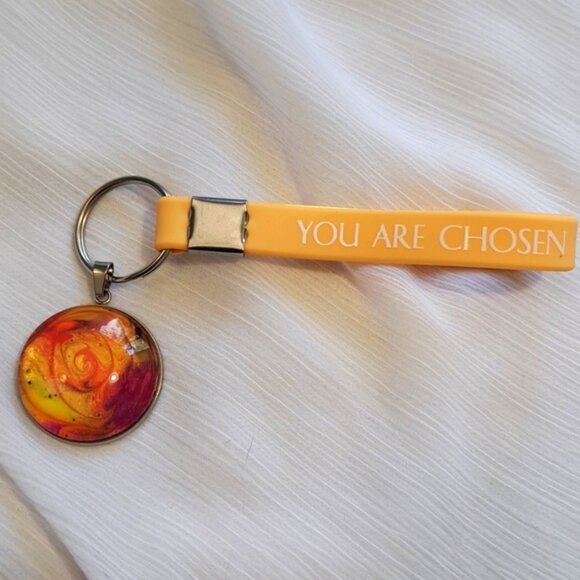 Hand Crafted Silicone You are Chosen Key Chain Holder with Hand Painted Cabuchon - Picture 1 of 5